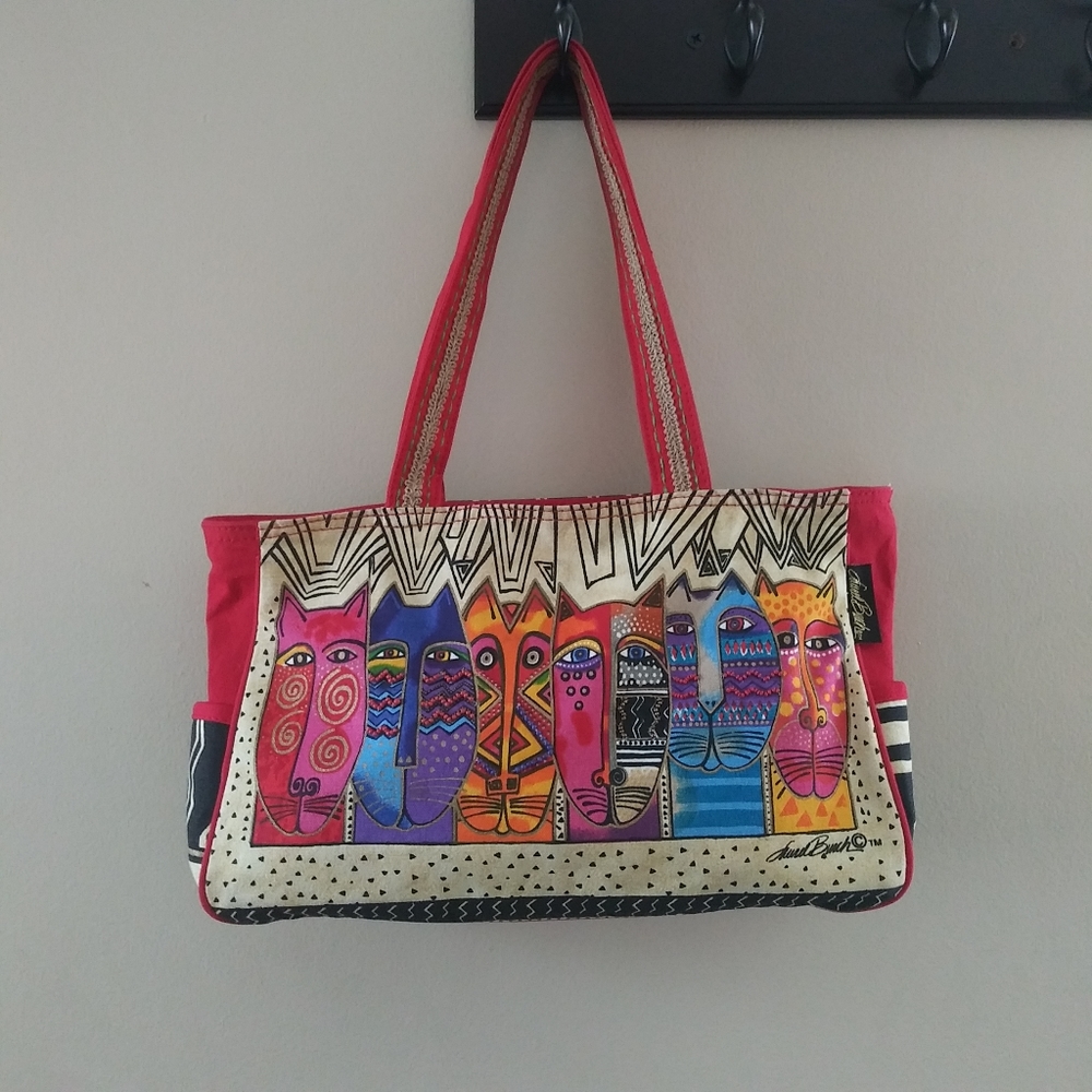 Laurel Burch Cat Print Shoulder & Hand Tote Bag